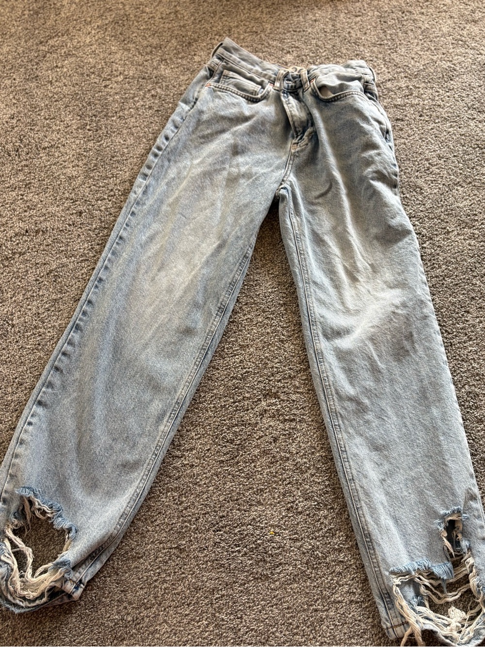 Free People Light Blue Women's Distressed Straight-Leg Jeans